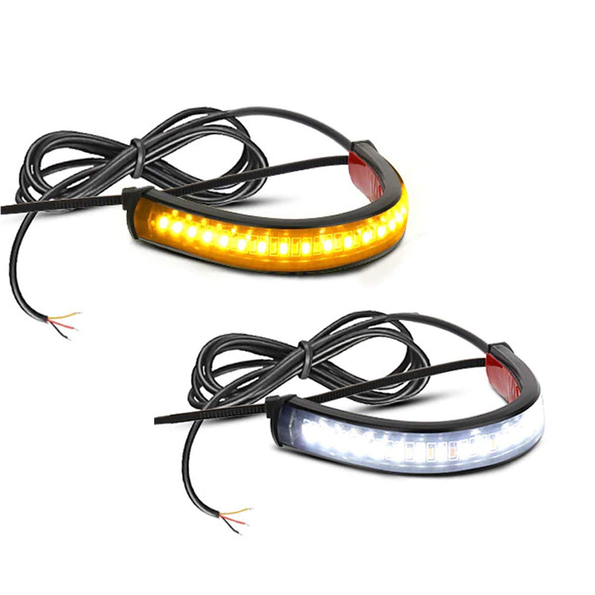 Cocsmart 2Pc Flexible Switchback Dual-Color White & Amber Motorcycle Led Fork Turn Signal Blinkers Drl Daytime Running Light Waterproof Adjustable Stips Bars Kit Universal Fit Motorbike (39Mm-70Mm)
